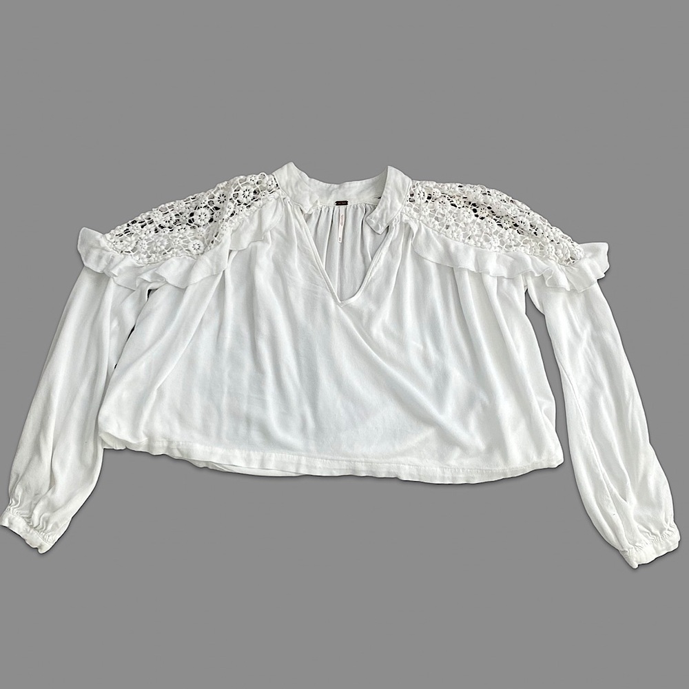 Free people bohemian crochet shoulder flowing long sleeve shirt size xs